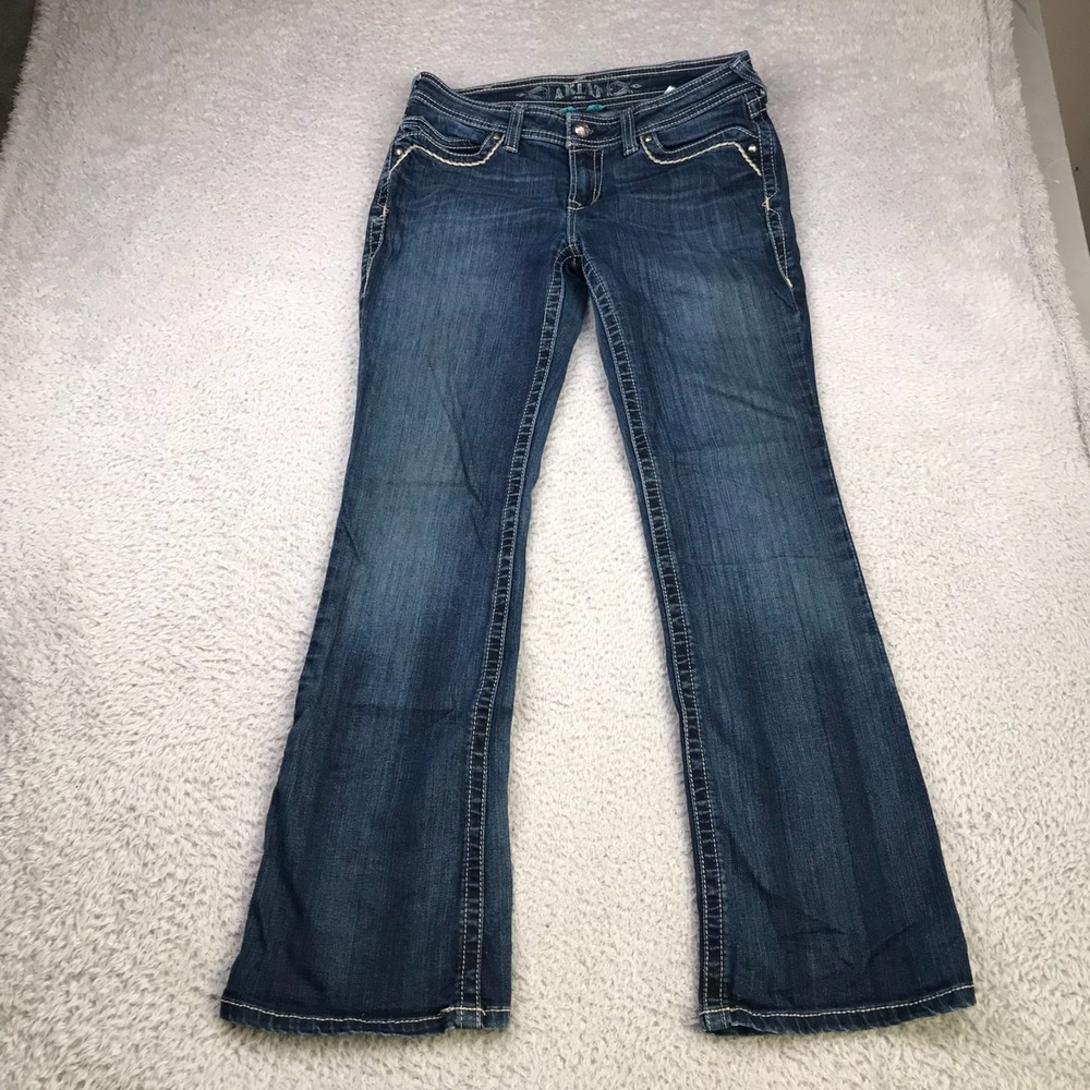 Ariat Turquoise Jeans Womens 30 (32x31) Mid Rise Boot Dark Wash Western Cowgirl